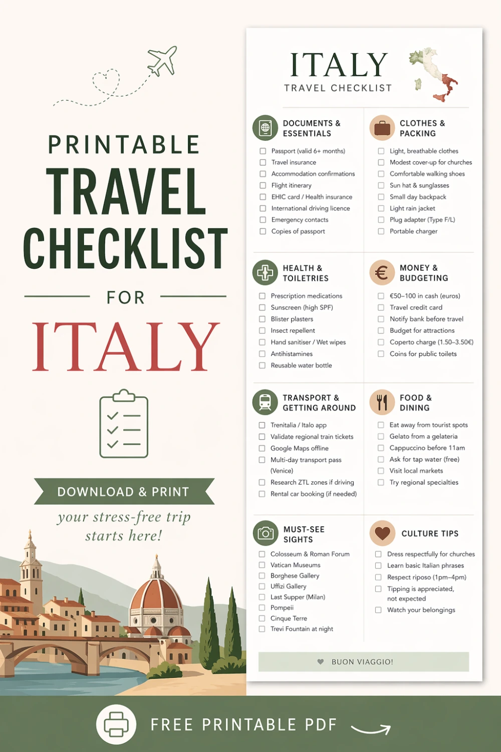 The Ultimate Printable Italy Travel Checklist
